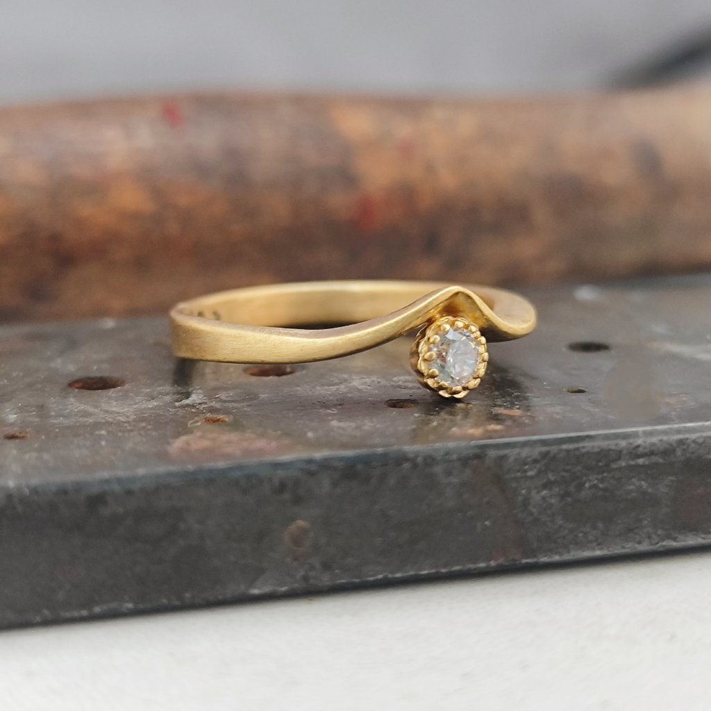 Engagement Ring Women. 14k Solid Yellow Gold Ring With 0.10ct Diamond. Unique